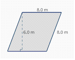 Find the perimeter and the area of the quadrilateral. A) A = 48 m <sup>2</sup> B) A = 46 m <sup>2</sup> C) A = 64 m <sup>2</sup> D) P = 32 m E) P = 28 m F) P = 16 m