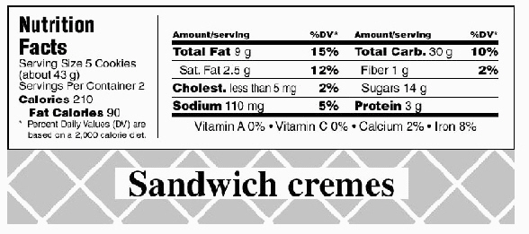 <strong>In 1993 the government standardized the way in which nutrition information was presented on the labels of most packaged food products. The figure shows a standardized food label from a package of cookies that I ate at lunch the day I was writing the problems for this problem set. Use the information in the figure to answer the following question. If the calories category stands for calories per serving, how many calories did I consume by eating the whole package of cookies?</strong> A) 1,050 \text { calories } B) 420 \text { calories } C) 390 \text { calories } D) 210 \text { calories } E) 391 \text { calories }