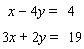 Solve the system of linear equations by the elimination method.