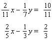 <strong>Solve the system of linear equations by the elimination method. </strong> A) B) C) The lines coincide. D) E) The lines are parallel.