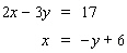 <strong>Solve the system by substitution. Substitute the expression in the second equation into the first equation and solve. If the lines coincide, answer dependent . If the lines are parallel, answer no solution .</strong> A) B) C) dependent. D) no solution E)