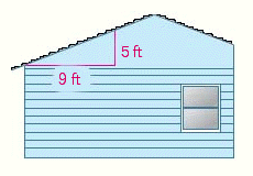 <strong>If the rise of the roof shown in the illustration is 5 feet, and the run is 9 feet, find the pitch of the roof. </strong> A) B) 45 C) D) 14 E)