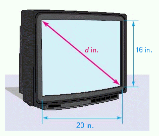 <strong>The size of a television screen is the diagonal measure of its rectangular screen. How large is a screen if it is 16 inches wide and 20 inches high? </strong> A) 29 in. B) 28 in. C) 23 in. D) 25 in E) 22 in.