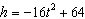 You dropped a ball from a roof of a building that is 64 feet high. The height h of a ball in feet t seconds after dropped from the roof can be estimated by the equation . Find when the ball will hit the ground (height equal to zero).