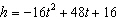 The height h of a ball in feet t seconds after it was thrown can be estimated by the equation . Find the vertex of this equation interpret in terms of the height of the ball and the time after it was hit.