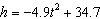 A ball is dropped from a roof. Its height in meters is described by the equation t seconds after launch. When is the rock at a height of 10 meters? Round to two decimal places.