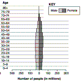 Figure 53-6 Refer to the accompanying figure. Assuming the pattern remains the same, what will the population experience in 50 years?