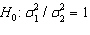 When the necessary conditions are met, a two-tail test is being conducted at a = 0.05 to test . The two sample variances are and , and the sample sizes are n <sub>1</sub> = 25 and n <sub>2</sub> = 25. The calculated value of the test statistic will be F = 2.