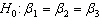 In testing the significance of a multiple regression model with three independent variables, the null hypothesis is .
