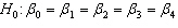 <strong>In testing the validity of a multiple regression model in which there are four independent variables, the null hypothesis is:</strong> A) . B) . C) . D) .