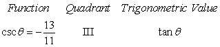 <strong>Find the indicated trigonometric value in the specified quadrant. </strong> A) B) C) D) E)undefined