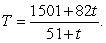 A heat probe is attached to the heat exchanger of a heating system. The temperature T (in degrees Celsius) is recorded t seconds after the furnace is started. A model for the data recorded for the first two minutes is given by Find