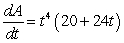 <strong>The length of a rectangle is and its height is , where t is time in seconds and the dimensions are in inches. Find the rate of change of area, A, with respect to time.</strong> A) square inches/second B) square inches/second C) square inches/second D) square inches/second E) square inches/second