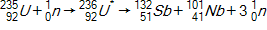 <strong>Calculate the energy released by a nucleus of uranium<sup>-235</sup>if it splits into an antimony<sup>-132</sup>nucleus and a niobium<sup>-101</sup>nucleus according to the equation below. Consider the atomic masses of , , , and to be 235.044 u, 131.915 u, 100.915 u, and 1.00866 u, respectively.</strong> A)-1.53 × 10<sup>- 11 </sup>J B)-2.94 × 10<sup>-11</sup>J C)1.53 × 10<sup>-11</sup>J D)2.94 × 10<sup>-11</sup>J