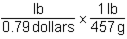 <strong>Which of the following set-ups will allow you to calculate the cost of fruit in dollars per gram, if the price is given as 0.79 dollars per pound?</strong> A) B) C) D)