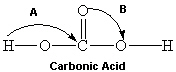 <strong>Consider the molecule shown below of carbonic acid. Complete its Lewis structure. What are the two approximate bond angles represented by A and B in the figure below? </strong> A) A = 180° and B = 90° B) A = 109° and B = 90° C) A = 180° and B = 109° D) A = 109° and B = 120° E) A = 180° and B = 120°