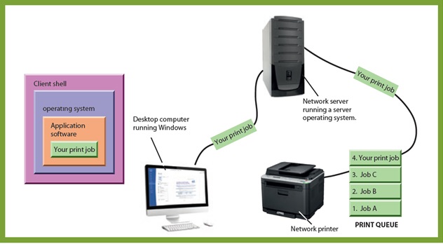 <strong>Consider the figure given below. When you request a network activity-such as printing a document using a network printer-the application program first passes the job to the _____. </strong> A)desktop operating system B)network operating system C)server operating system D)embedded operating system