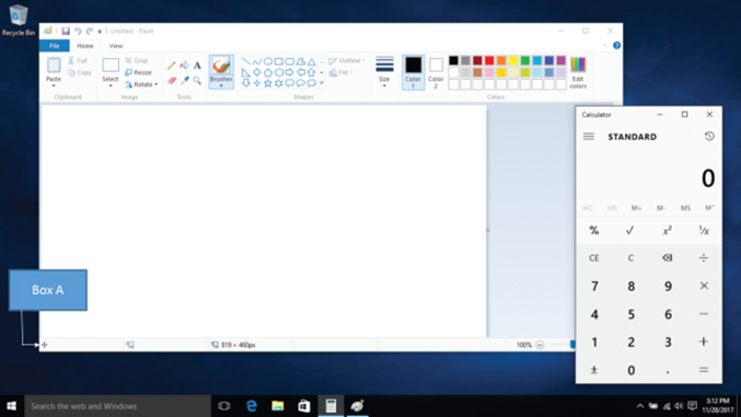 <strong>In the accompanying figure of Windows 10, Box A points to the _____. </strong> A)status bar B)title bar C)footer bar D)label bar