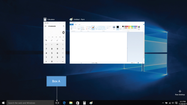 <strong>In the accompanying figure of Windows 10, Box A points to the _____. </strong> A)Details View button B)Task View button C)Content View button D)List View button