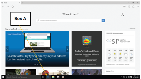 <strong>In the accompanying figure, Box A points to the _____. </strong> A)Edge button B)Excel button C)External drive button D)Home page Edit Button