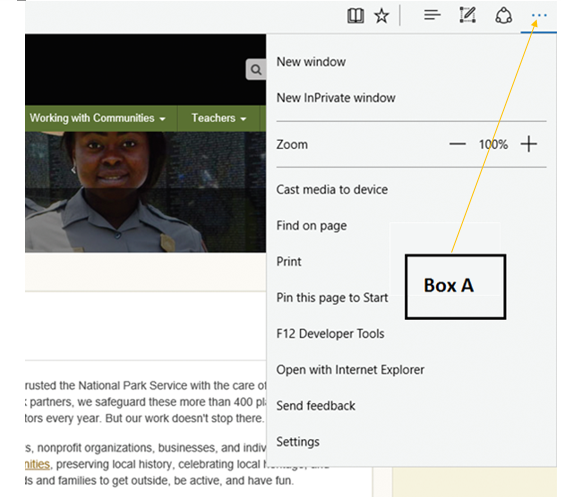 <strong>In the accompanying figure of Microsoft Edge , Box A points to the _____. </strong> A)More button B)Reading list button C)Bookmark button D)Favorites button
