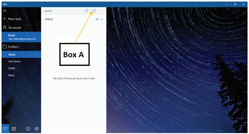 <strong>In the accompanying figure of Mail, Box A points to the _____. </strong> A)Sync this view button B)Refresh button C)Recycle button D)Change template button