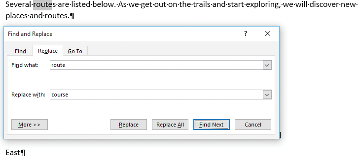 <strong>The accompanying figure of a Microsoft Word 2016 document shows the Find and Replace dialog box. Which of the following boxes points to the replacement text? </strong> A)Box A B)Box B C)Box C D)Box D