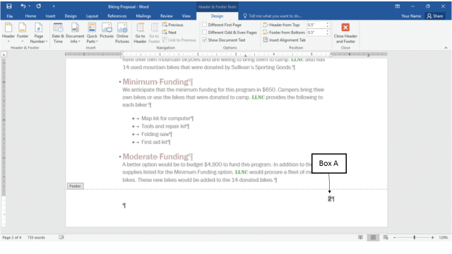 <strong>In the accompanying figure of a Microsoft Word 2016 document, Box A points to a right-aligned page number in the footer area of the document. The gray background of the page number indicates that _____. </strong> A)it is a repeated page number field B)this part will not be printed since it overlaps the text on the next page C)this page number field accepts numbers written only in decimal notation D)it is a field and not simply a number that you typed