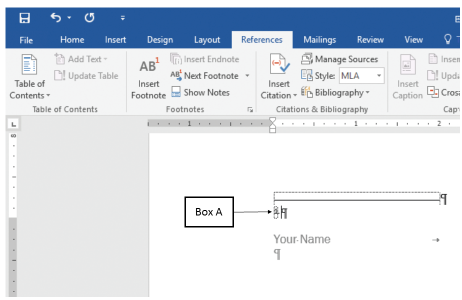 <strong>The accompanying figure shows the insertion point in a new footnote of a Microsoft Word 2016 document, where Box A points to the _____. </strong> A)citation field B)markup pointer C)bookmark link D)reference marker