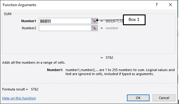 <strong>In the accompanying figure of a feature of Microsoft Excel 2016, the button that Box 1 indicates is used to _____. </strong> A)collapse the dialog box B)calculate the sum of the two cells C)add an absolute reference to the cell D)indicate an error