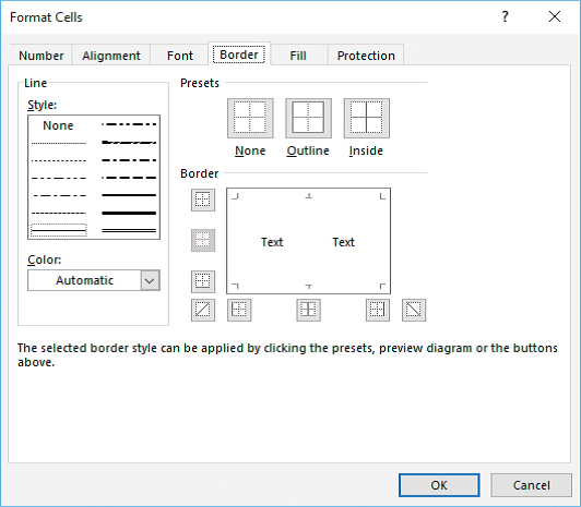 <strong>The accompanying figure shows the Border tab in the _____ dialog box in Microsoft Excel 2016. </strong> A)Format Cells B)AutoFill C)Function Arguments D)Paste Special