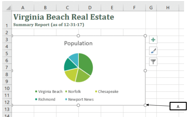 <strong>In the accompanying image of Microsoft Excel 2016, box A points to the _____. </strong> A)sizing handle B)crop handle C)fill handle D)margin handle