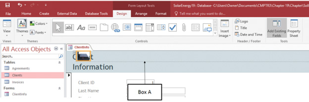 In the accompanying figure of Microsoft Access 2016, the dotted line that Box A points to indicates that the _____. 