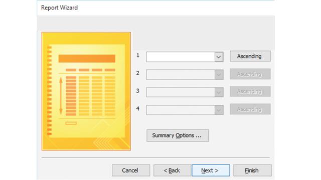  The dialog box shown in the accompanying figureof the Report Wizard of Microsoft Access 2016 lets you _____ .