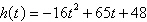<strong>The height in feet of a projectile with an initial velocity of 65 feet per second and an initial height of 48 feet is a function of time t , in seconds, given by . Find the time t when the projectile has a height of 0 feet. Round to nearest tenth of a second.</strong> A)5.5 s B)5.1 s C)3.8 s D)4.7 s E)6.4 s