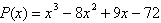 <strong>Find a polynomial function of lowest degree with integer coefficients, whose leading coefficient is one, and that has the zeros 8, , and 3 i .</strong> A) B) C) D) E)