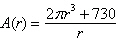 <strong>A cylindrical soft drink can is to be made so that it will have a volume of 365 milliliters. If r is the radius of the can in centimeters, then the total surface area A of the can is given by the rational function . Use the graph of A to estimate the value of r , to the nearest tenth of a centimeter, that will yield the minimum total surface area?</strong> A)7.1 cm B)9.7 cm C)19.4 cm D)3.9 cm E)3.1 cm