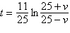 If we assume that air resistance is proportional to the square of the velocity, then the time t in seconds required for an object to reach a velocity v in feet per second is given by . Determine the vertical asymptote for the graph of this function.