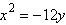 <strong>Find the vertex, focus, and directrix of the parabola given by the equation. </strong> A)vertex: (0, -3), focus: (0, 0), directrix: y = 3 B)vertex: (0, 0), focus: (0, 3), directrix: y = -3 C)vertex: (0, 0), focus: (0, -3), directrix: y = 3 D)vertex: (0, 0), focus: (0, -12), directrix: y = 12 E)vertex: (0, -3), focus: (0, 3), directrix: y = 0