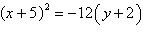 <strong>Find the equation in standard form of the parabola with vertex at and focus .</strong> A) B) C) D) E)