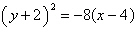 <strong>Find the equation in standard form of the parabola that has vertex , has a horizontal axis of symmetry, and passes through the point .</strong> A) B) C) D) E)