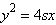 <strong>By using the definition of a parabola, find the equation in standard form of the parabola with V (0, 0), F ( s , 0), and directrix .</strong> A) B) C) D) E)