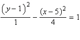 <strong>Use the eccentricity to find the equation of the hyperbola in standard form. vertices (1, 6)and (1, 4), eccentricity 2</strong> A) B) C) D) E)