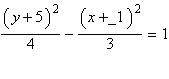 <strong>Use the eccentricity to find the equation of the hyperbola in standard form. vertices (1, 6)and (1, 4), eccentricity 2</strong> A) B) C) D) E)