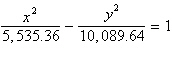 <strong>Two radio transmitters are positioned along the coast, 250 miles apart. A signal is sent simultaneously from each transmitter. The signal from transmitter is received by a ship s LORAN 800 microseconds after the ship receives the signal from . The radio signals travel at 0.186 mile per microsecond. Find an equation of a hyperbola, with foci at and on which the ship is located. Round parameters to the nearest hundredth.</strong> A) B) C) D) E)