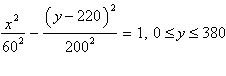 <strong>A vertical cross section of a cooling tower is a portion of a hyperbola, as shown in the diagram below. The standard form of the equation of the hyperbolic cross section is where x and y are measured in feet. The horizontal cross sections of the tower are circles. What is the smallest radius of a horizontal cross section? Round to the nearest foot.</strong> A)52 feet B)50 feet C)72 feet D)54 feet E)60 feet