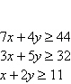 <strong>Minimize with the constraints </strong> A)59 B)52 C)41 D)44 E)56