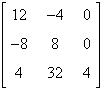 <strong>Find the determinant of .</strong> A)-512 B)-448 C)0 D)256 E)192
