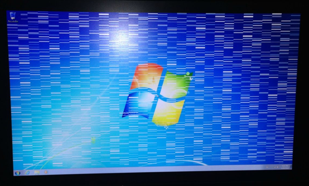 <strong>Heather's computer display is having a problem in which the desktop seems to be shifting. She has sent you a picture of the problem. What could be causing this problem on Heather's monitor?  </strong> A) Video cable not properly seated. B) Refresh rate out of specification. C) Not enough video memory. D) GPU on video card overheating. <div style=padding-top: 35px> 