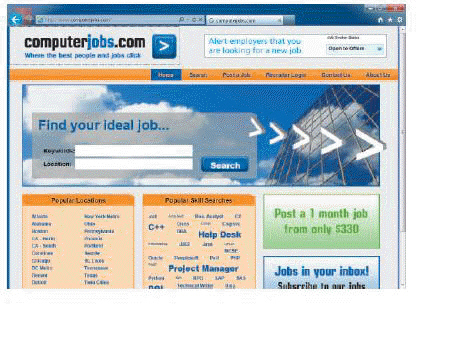 An online job bank like the one in the accompanying figure is a program that automatically searches databases and notifies you when it finds any jobs that match your requirements.